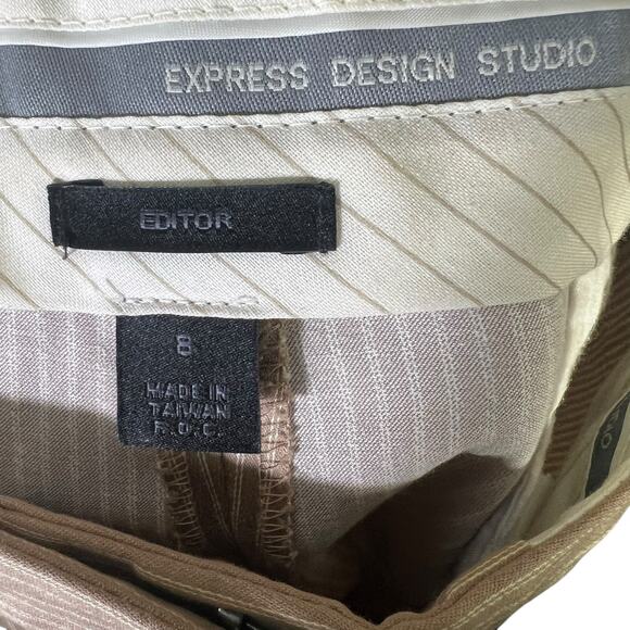 Vintage Express Design Studio Editor Pants Womens 8 Brown Pinstripe Cotton Work - Picture 7 of 8